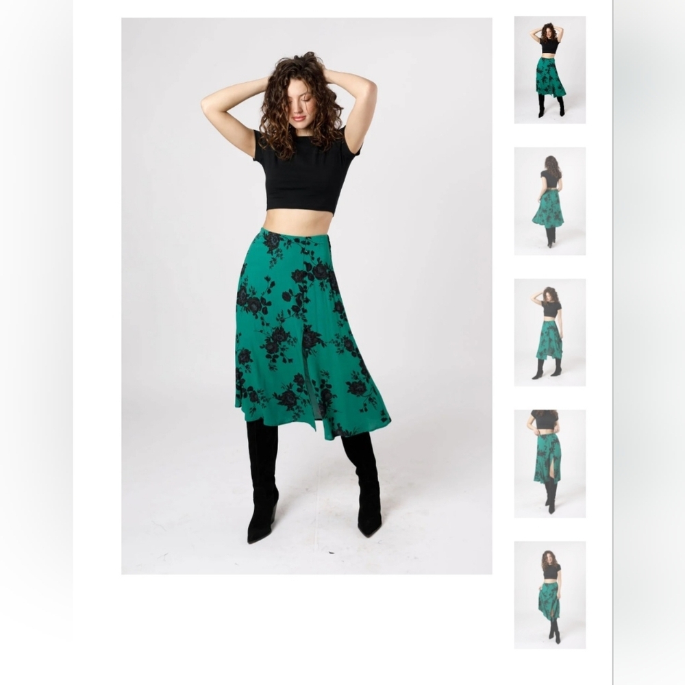 Band Of The Free By Free People Etta Emerald & Black Skirt With High Slit